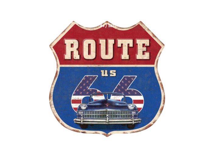 Plaque Métal Relief Route US 66 - Déco Authentique Voyage