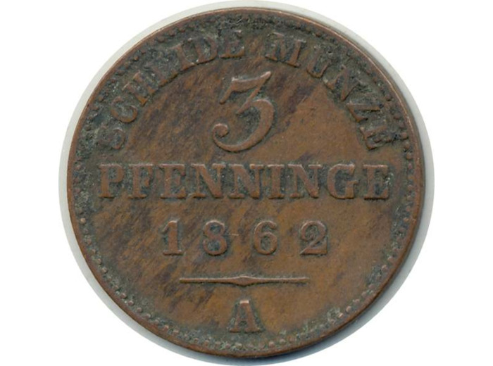 ALLEMAGNE PRUSSE 3 PFENNIG 1862 A TB+ (W482)