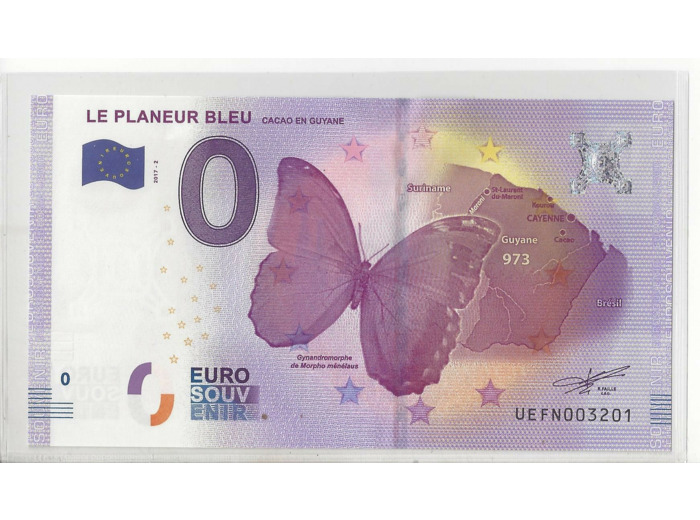 973 GUYANE 2017-2 LE PLANEUR BLEU PAPILLON BILLET SOUVENIR 0 EURO
