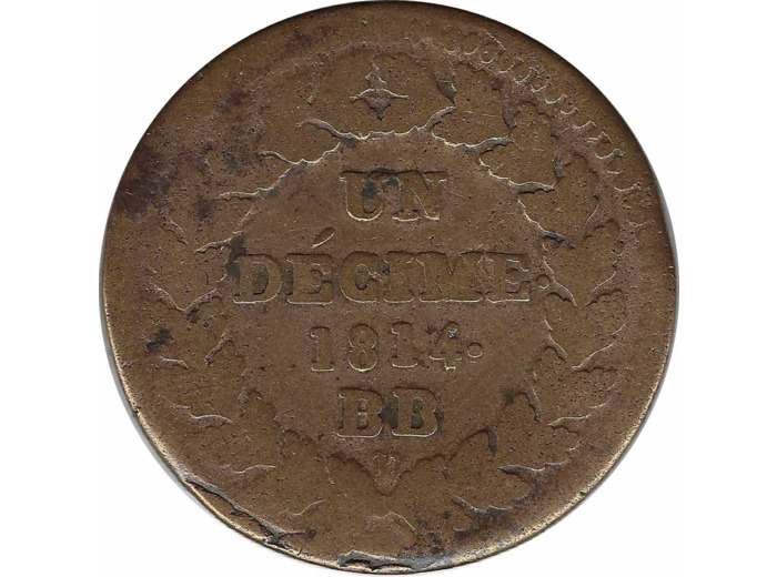 FRANCE UN DECIME LOUIS XVIII 1814 BB (G196a) TB