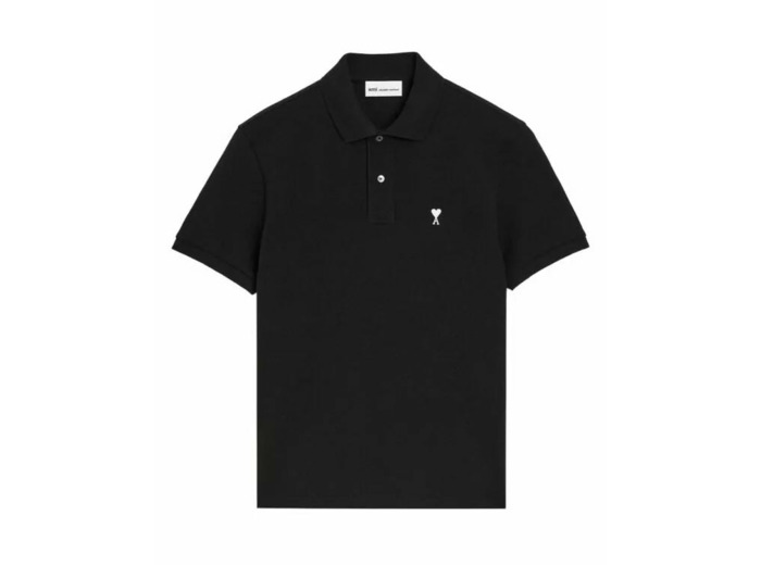 Ami Paris Polo Manche Courte Noir Coeur Blanc