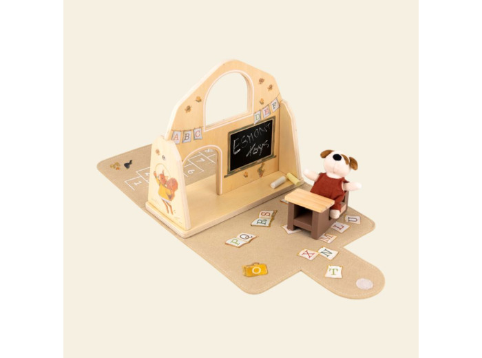 Maison de poupée avec peluche miniature - Ecole