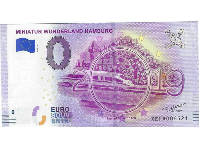 ALLEMAGNE 2019-8 MINIATUR WUNDERLAND HAMBURG BILLET SOUVENIR 0 EURO TOURISTIQUE