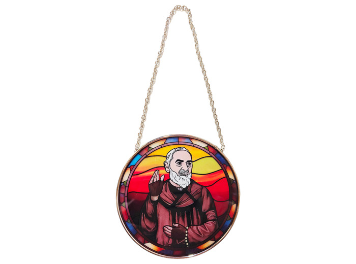 Vitrail Mural en verre D114mm, avec ventouse - PADRE PIO