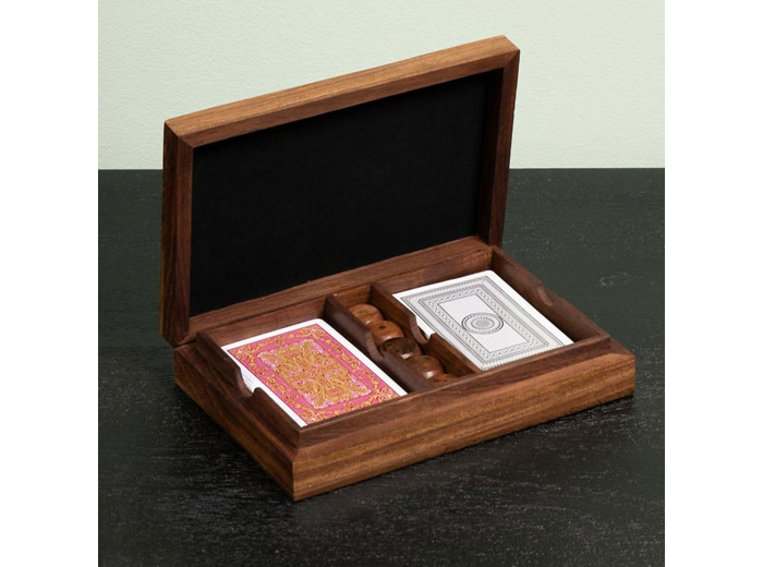 Boîte 2 Jeux de Cartes et Dés Bois 4x12x18cm