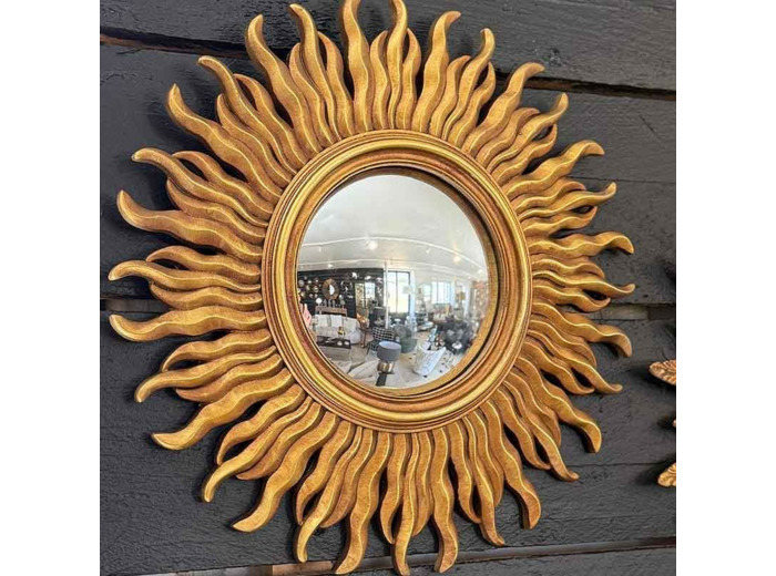 Miroir enflammé convexe résine doré 35cm