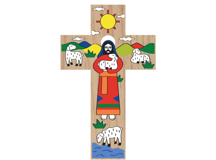 Croix en Teck 150x92x10mm - Dieu est notre Guide