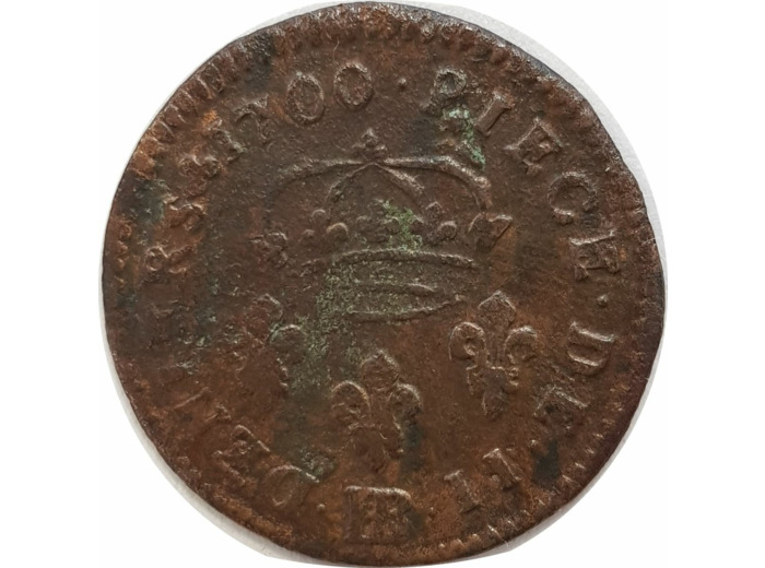 LOUIS XIV (1643-1715) II DENIERS DE STRASBOURG 1700 BB (Strasbourg) TB+/TB R2