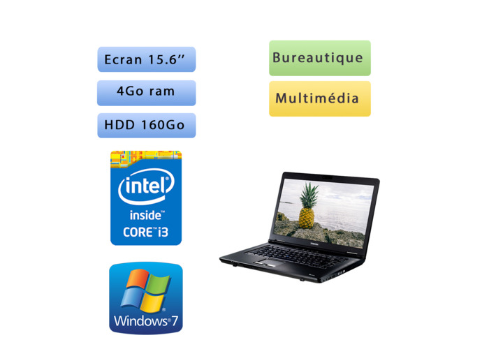 Toshiba Tecra A11 - Windows 7 - i3 4Go 160 Go - Webcam  - 15.6 - Ordinateur Portable