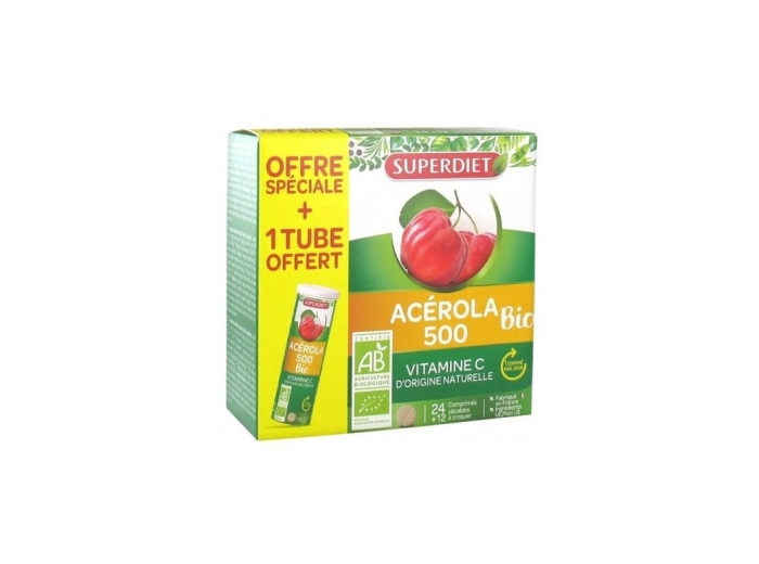 Acérola 500 bio + 1 tube OFFERT soit 36 comprimés