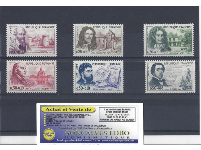 YVERT 1257 a 1262 CELEBRITES 1960 Serie 6 Timbres NEUF