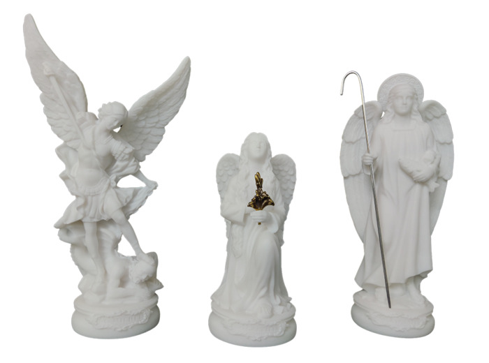 Coffret 3 Archanges en albâtre - Blanc