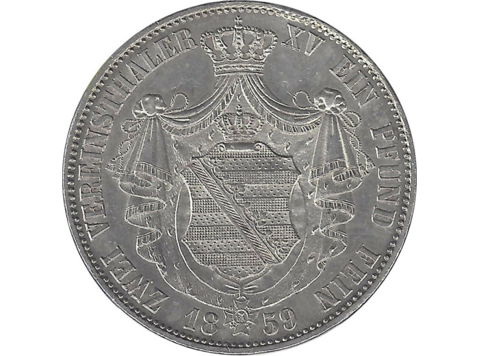 ALLEMAGNE GERMANY SAXONY ALBERTINE 2 Thaler Zwei Thaler 1859 F TTB+