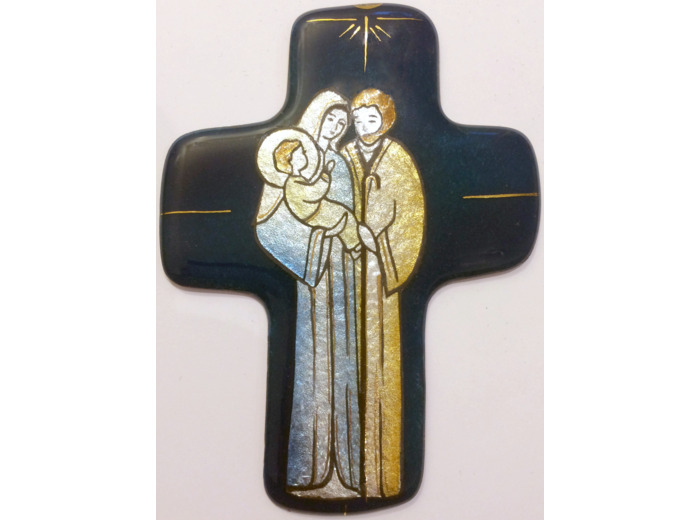 Sainte Famille bleu 11,3X8,3cm - EMAUX DU LIBAN