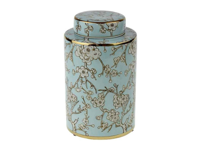 Pot motif floral bleu céramique 15x15x26cm