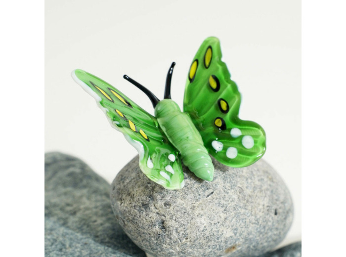 Figurine Miniature Papillon Vert Verre 6x4x4cm