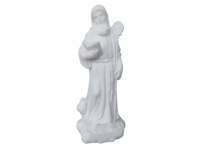 Saint Benoît - Statue en Albaster 19cm - Blanc