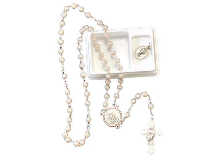 Coffret COMMUNION Chapelet argenté - Coeur St Michel