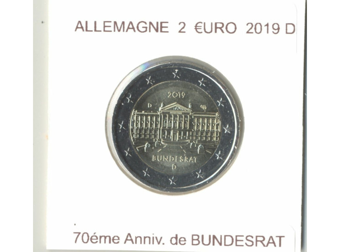 ALLEMAGNE 2019 D 2 EURO COMMEMORATIVE 70 eme ANNIVERSAIRE DE BUNDESRAT SUP