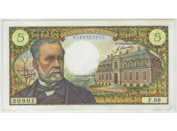 FRANCE 5 FRANCS PASTEUR 7-12-1967 F.68 SUP