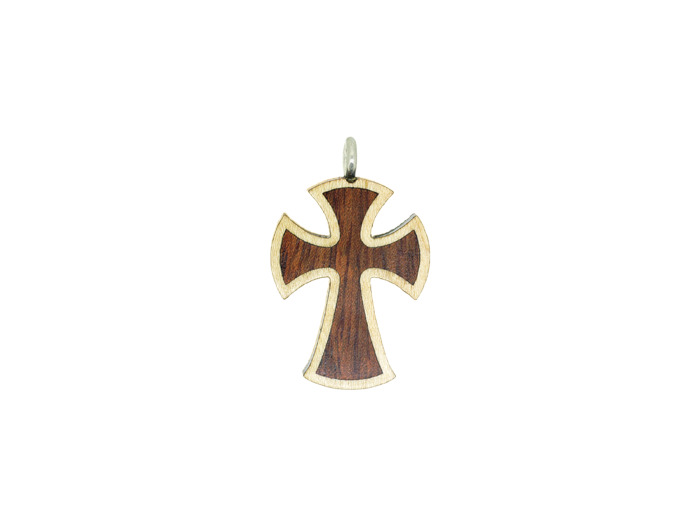 Croix en Bois d'Erable Vernis 3,2cm avec Cordon - 2 TONS