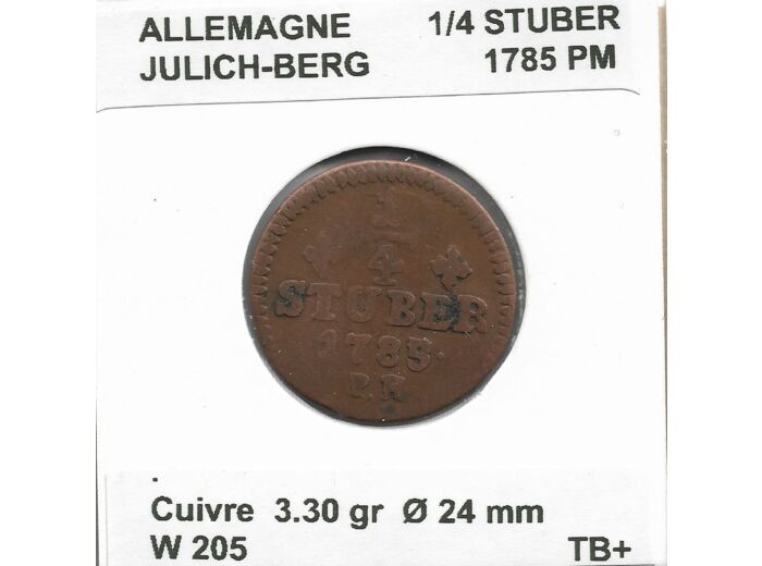 Allemagne 1/4 STUBER JULICH BERG 1785 PM TB+