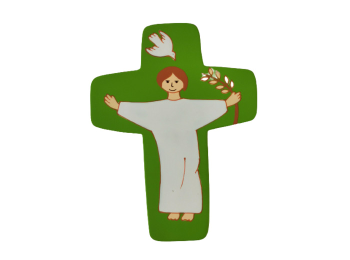 Croix Christ Réssuscité Verte 12,5x9,5cm
