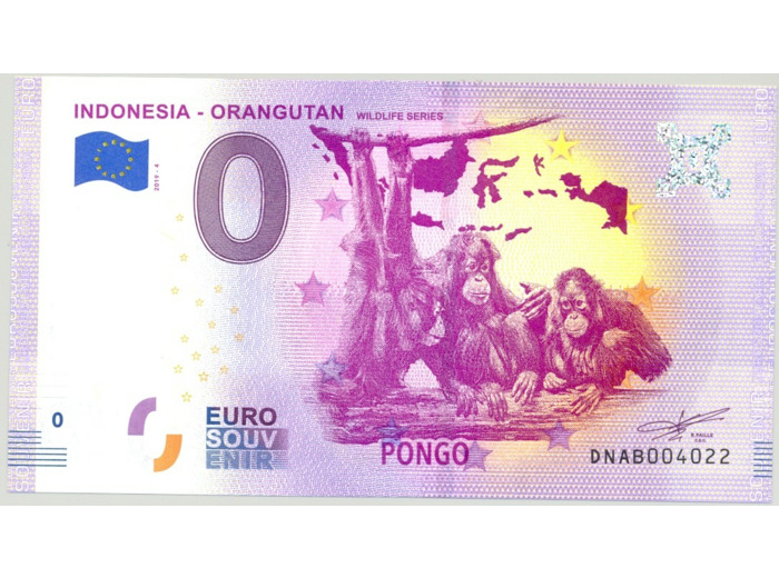 INDONESIE 2019-4 ORANGUTAN BILLET SOUVENIR 0 EURO NEUF