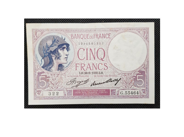 FRANCE 5 FRANCS VIOLET 26-5-1933 G.55464 322 SUP F 03/17