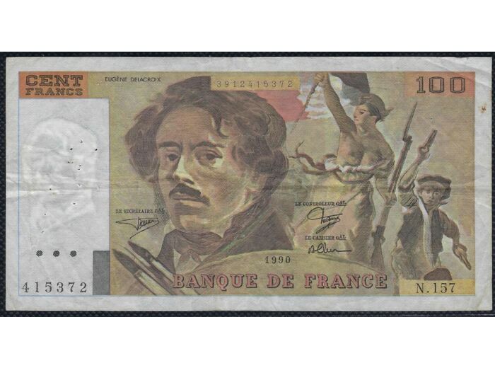 FRANCE 100 FRANCS DELACROIX 1990 SERIE N.157 TTB