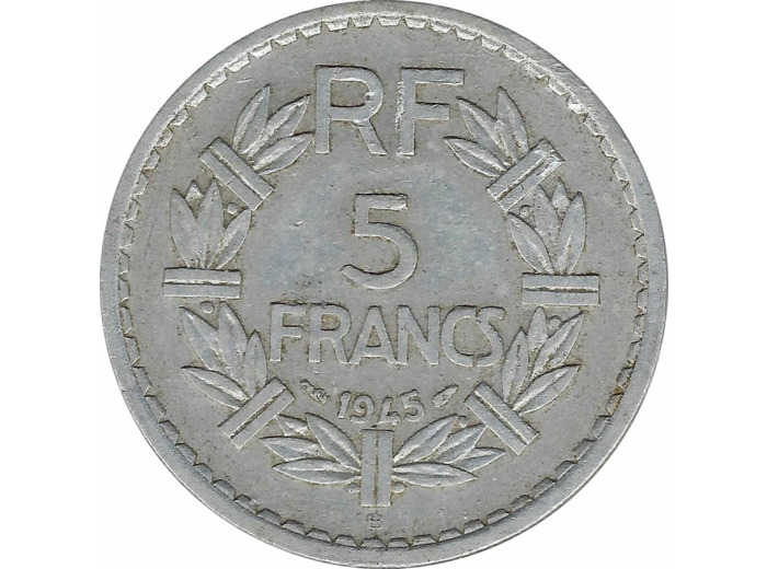 FRANCE 5 FRANCS LAVRILLIER ALU 1945 B TB+