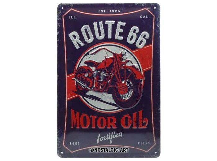 Plaque métal - Route 66 Motor Oil - 20x30 cm.