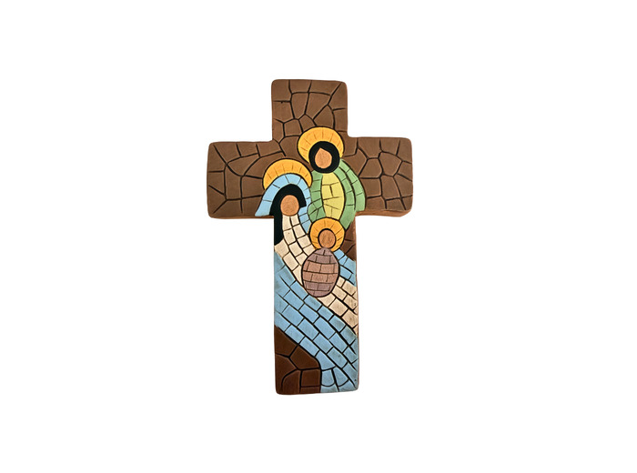 Croix en céramique 15x10cm - SAINTE FAMILLE MARRON
