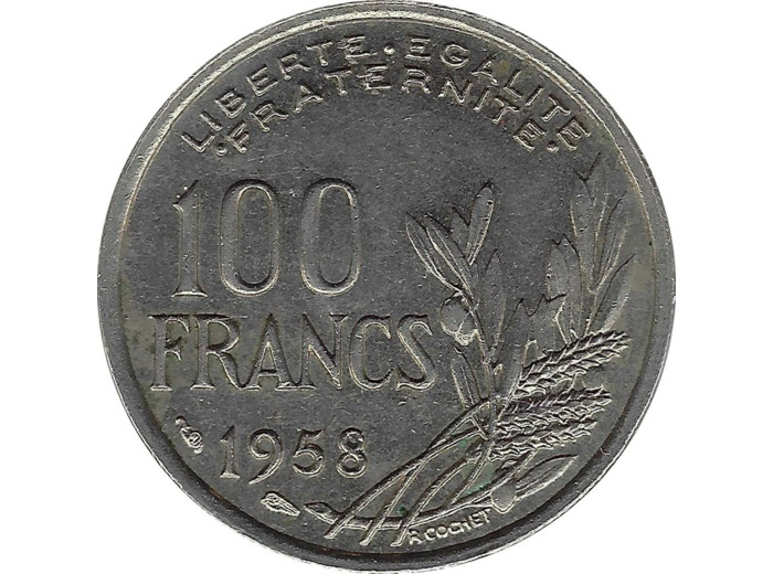 FRANCE 100 FRANCS COCHET 1958 TTB+