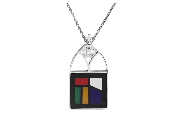 Pendentif + Chaine Argent 925 - Vitrail 35x15mm + Bte à bijoux