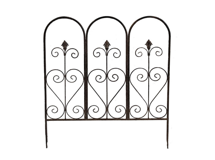 Barrière de Jardin Basse Volutes et Arches en Fer Patiné Marron 70x78cm