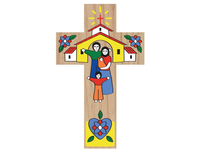 Croix en Teck 150x92x10mm - Dieu est ta Famille