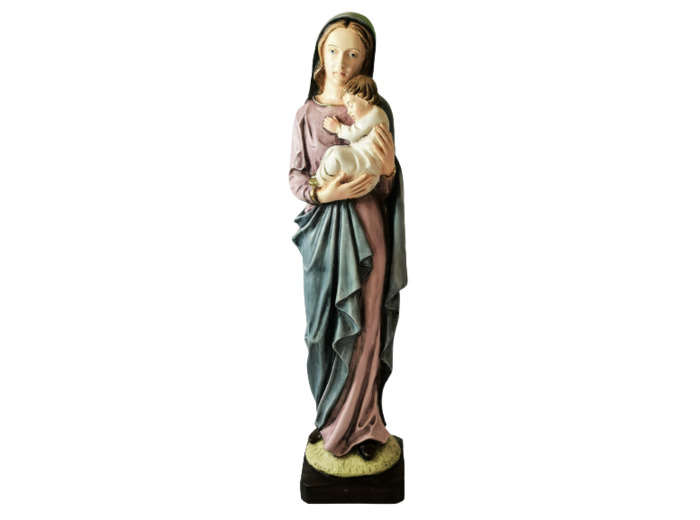 Vierge à l'enfant polychrome 50cm - résine peinte main