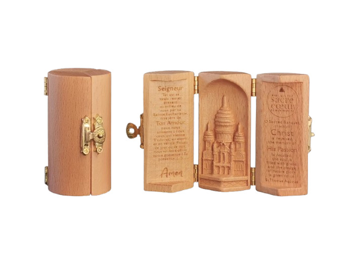 Triptyque en bois massif (Hêtre) - Ht 8cm - BASILIQUE SACRÉ COEUR