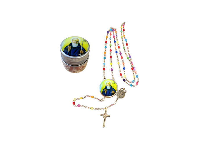 Chapelet Perles verre 2/3mm sur Chaine Argentée - SAINT BENOIT