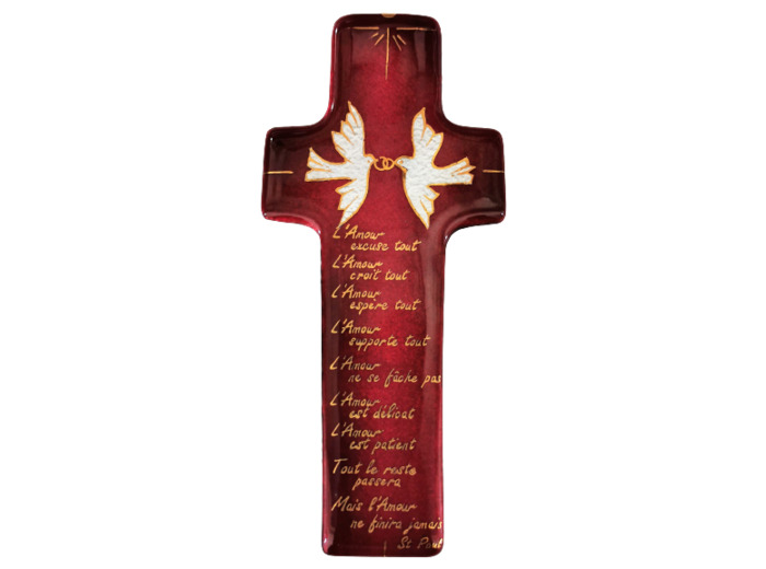 Croix de mariage St Paul rouge 17X7,7cm - EMAUX DU LIBAN