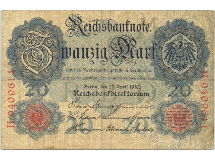 Allemagne 20 MARK  21 04 1910 H.9409611 TB+