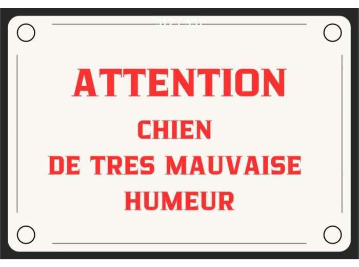 Plaque plate vintage - Attention chien de très mauvais humeur - 20 x 30 cm