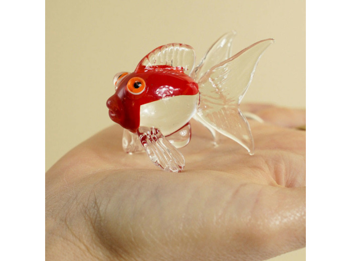 Figurine Miniature Poisson Japonais Verre Rouge 7x3x4cm