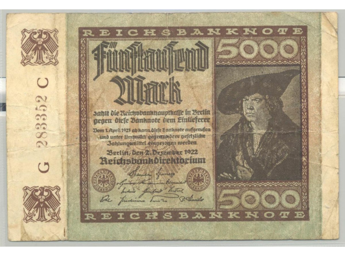 ALLEMAGNE 5000 MARK 02-12-1922 SERIE G TTB