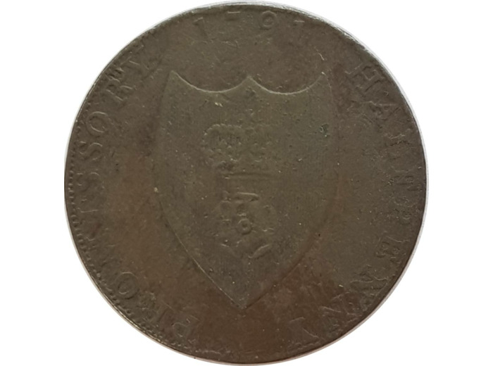 GRANDE BRETAGNE TOKEN HALFPENNY (1/2 PENNY) PROMISSORY SOUTHAMPTON 1791 TB+