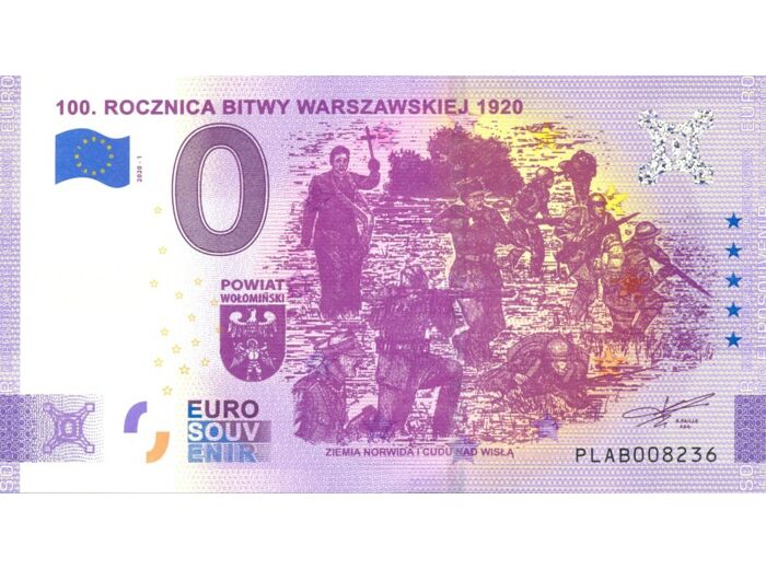 POLOGNE 2020-1 100 ROCZNICA BITWY VERSION ANNIVERSAIRE BILLET SOUVENIR 0 EURO