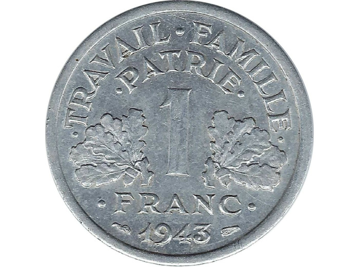 FRANCE 1 FRANC BAZOR 1943 poids faible TTB