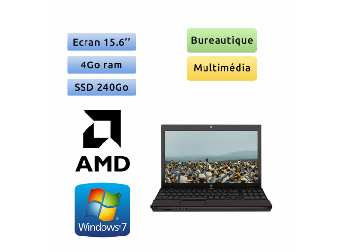 HP ProBook 4515s - Windows 7 - AMD Athlon 2 - 4Go 240Go SSD - 15 - Webcam - Ordinateur portable reconditionné