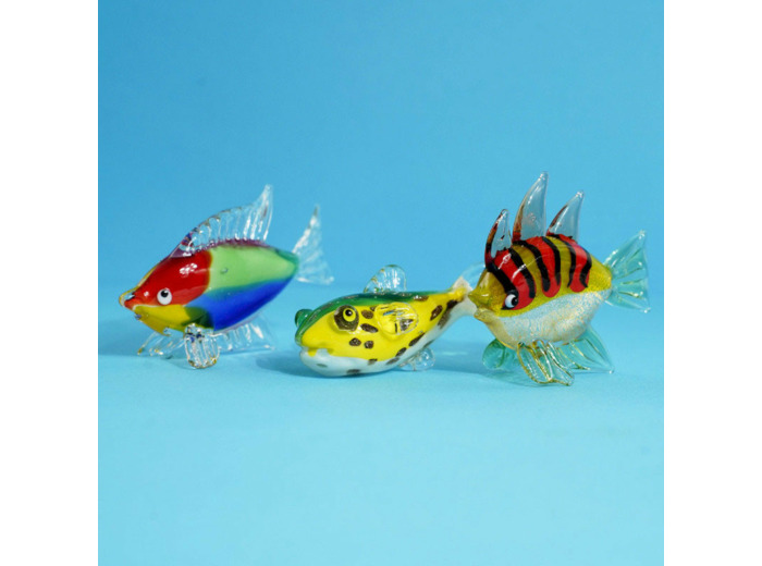 Figurine Miniature Poisson Globe Verre Jaune 7x3x4cm